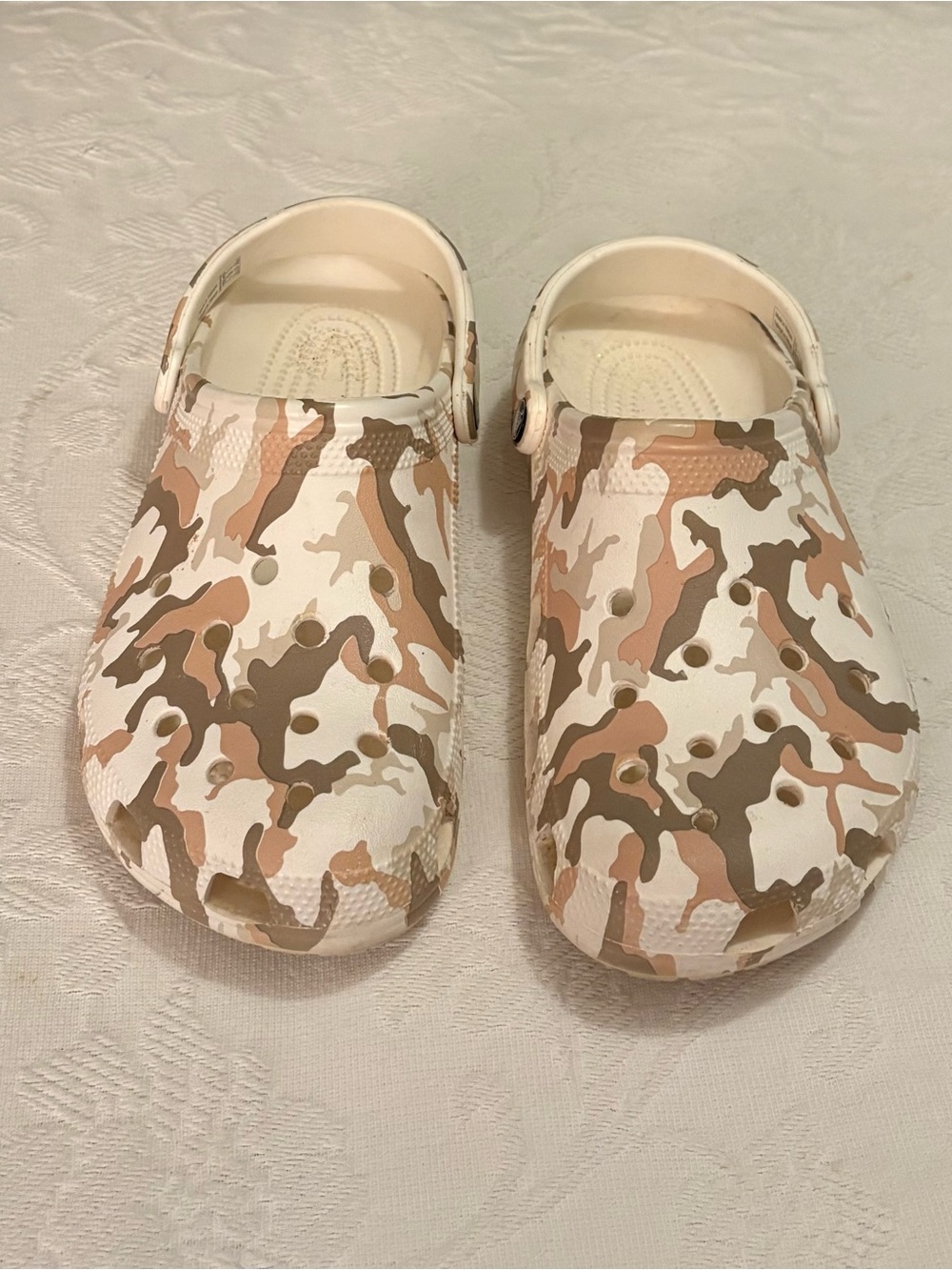 Camouflage classic crocs, women’s size 10, men’s size 8